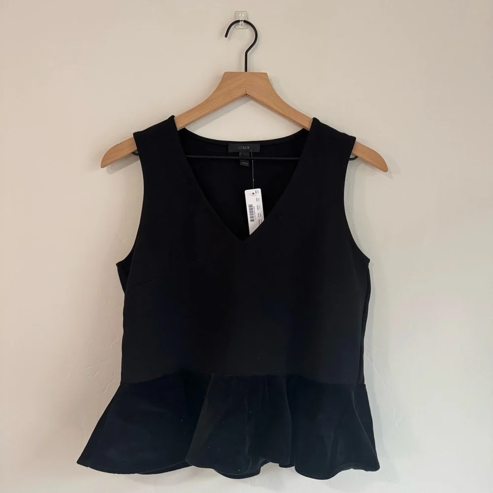 NWT J Crew Velvet Peplum Sleeveless Top black Size S